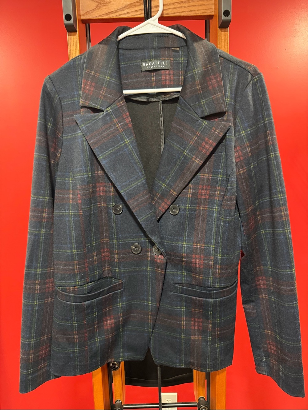 Bagatelle Collection Plaid Double Breasted Knit Blazer Jacket Women’s L - Picture 3 of 8